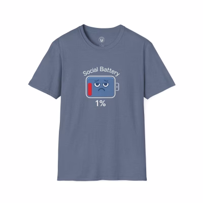 Social Battery 1%, Unisex Graphic Tee, Perfect for Introverts, Gift for Friends, Anxiety T-Shirt - L, Heather Indigo