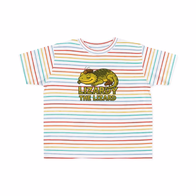 Lizardy the Lizard - Cute Toddler Tee - Adorable Animal Shirt, Kids Fashion, Fun Gift, Playtime Wear, Birthday Outfit - Rainbow Stripe, 4T