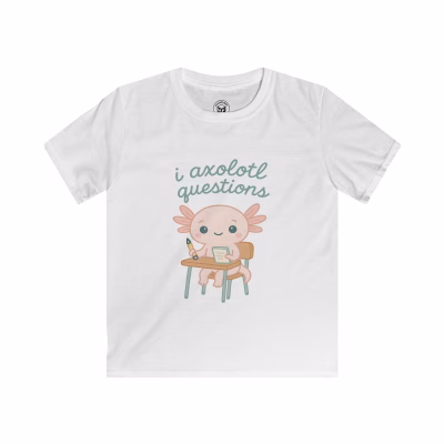 I Axolotl Questions T-Shirt - Adorable Axolotl in Desk at School - L, White