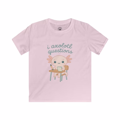 I Axolotl Questions T-Shirt - Adorable Axolotl in Desk at School - S, Light Pink