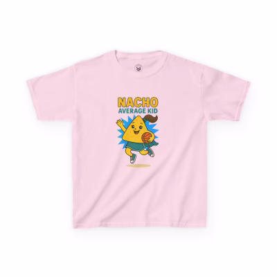 Nacho Average Kid Tee, Kids Cotton T-Shirt, Fun Summer Wear, Birthday Gift, Kids Playtime Shirt - Light Pink, M