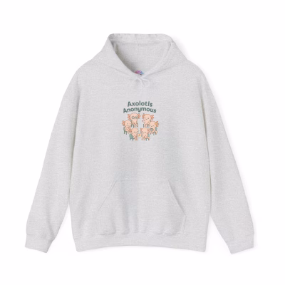 Cozy Axolotls Anonymous Hoodie, Cute Animal Sweatshirt, Gifts for Fish Lovers, Quirky Hoodie for Home, Unique Animal Apparel - 2XL, Ash