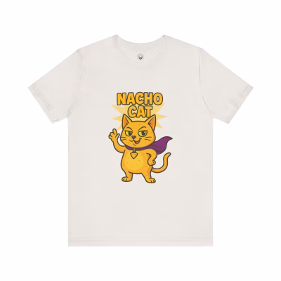 Nacho Cat Unisex Tee, Fun Graphic T-Shirt for Cat Lovers, Superhero Cat Design, Gift for Cat Owners, Perfect for Birthdays and Celebrations - Vintage White, S
