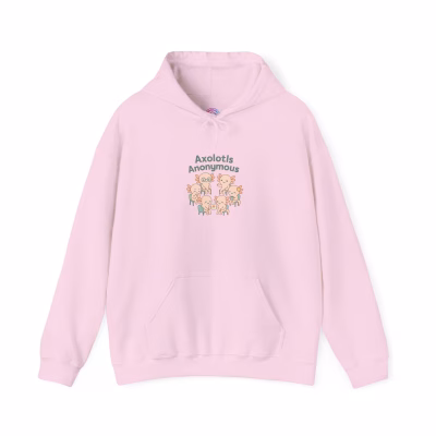Cozy Axolotls Anonymous Hoodie, Cute Animal Sweatshirt, Gifts for Fish Lovers, Quirky Hoodie for Home, Unique Animal Apparel - 2XL, Light Pink