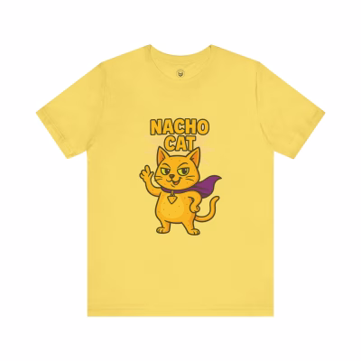 Nacho Cat Unisex Tee, Fun Graphic T-Shirt for Cat Lovers, Superhero Cat Design, Gift for Cat Owners, Perfect for Birthdays and Celebrations - Maize Yellow, M