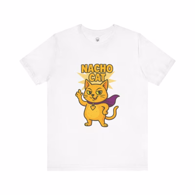 Nacho Cat Unisex Tee, Fun Graphic T-Shirt for Cat Lovers, Superhero Cat Design, Gift for Cat Owners, Perfect for Birthdays and Celebrations - White, M