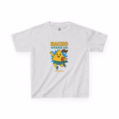 Nacho Average Kid Tee, Kids Cotton T-Shirt, Fun Summer Wear, Birthday Gift, Kids Playtime Shirt - Ash, XL