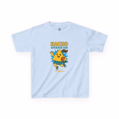 Nacho Average Kid Tee, Kids Cotton T-Shirt, Fun Summer Wear, Birthday Gift, Kids Playtime Shirt - Light Blue, L