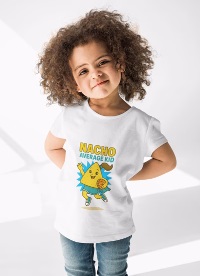 Nacho Average Kid Tee, Kids Cotton T-Shirt, Fun Summer Wear, Birthday Gift, Kids Playtime Shirt