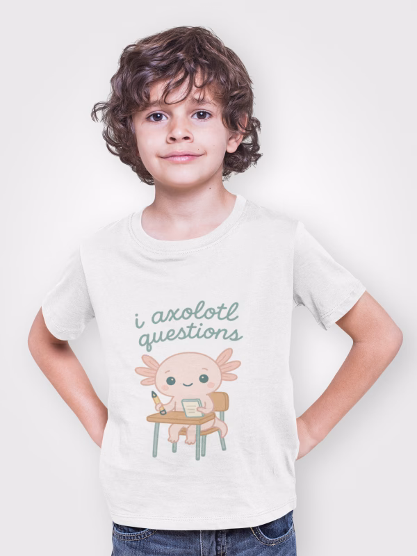 I Axolotl Questions T-Shirt - Adorable Axolotl in Desk at School