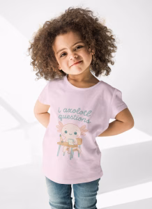 I Axolotl Questions T-Shirt - Adorable Axolotl in Desk at School - Image 2