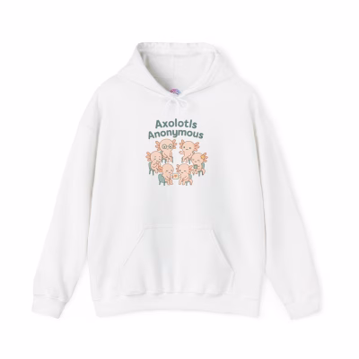Cozy Axolotls Anonymous Hoodie, Cute Animal Sweatshirt, Gifts for Fish Lovers, Quirky Hoodie for Home, Unique Animal Apparel - S, White