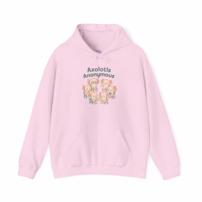 Cozy Axolotls Anonymous Hoodie, Cute Animal Sweatshirt, Gifts for Fish Lovers, Quirky Hoodie for Home, Unique Animal Apparel - XL, Light Pink
