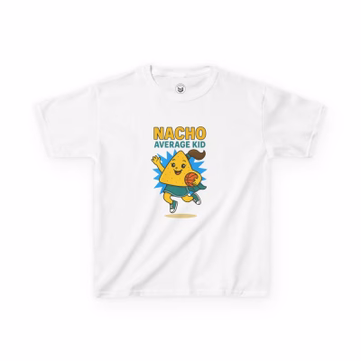 Nacho Average Kid Tee, Kids Cotton T-Shirt, Fun Summer Wear, Birthday Gift, Kids Playtime Shirt - White, S