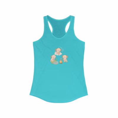 Axolotl Earth Wind and Fire Tank Top Cute Summer Fun - XS, Solid Tahiti Blue