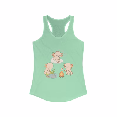 Axolotl Earth Wind and Fire Tank Top Cute Summer Fun - S, Solid Mint