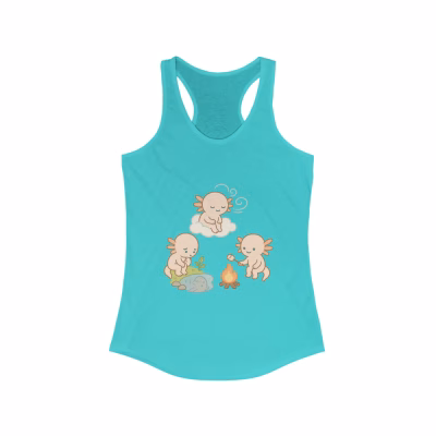 Axolotl Earth Wind and Fire Tank Top Cute Summer Fun - M, Solid Tahiti Blue