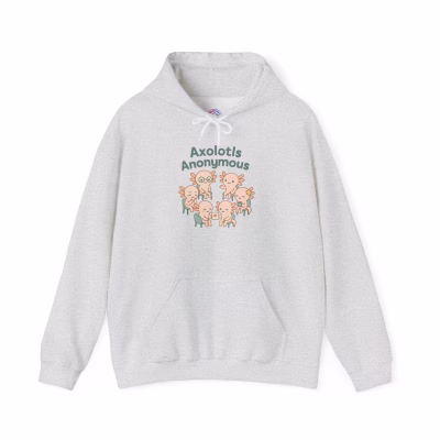 Cozy Axolotls Anonymous Hoodie, Cute Animal Sweatshirt, Gifts for Fish Lovers, Quirky Hoodie for Home, Unique Animal Apparel - S, Ash