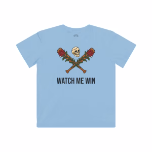 Kids Fine Jersey Tee - Watch me Win Skull & Rose Baseball Design - Image 9