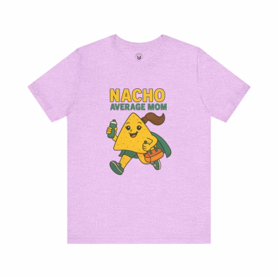 Nacho Average Mom Tee, Funny Mom Shirt, Unisex Graphic Tee, Gift for Moms, Taco Lover Apparel, Casual Family Wear - Heather Prism Lilac, 3XL