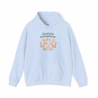 Cozy Axolotls Anonymous Hoodie, Cute Animal Sweatshirt, Gifts for Fish Lovers, Quirky Hoodie for Home, Unique Animal Apparel - 3XL, Light Blue