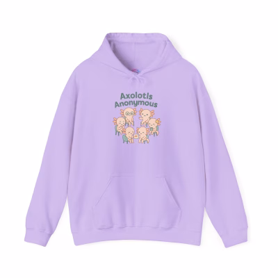 Cozy Axolotls Anonymous Hoodie, Cute Animal Sweatshirt, Gifts for Fish Lovers, Quirky Hoodie for Home, Unique Animal Apparel - 2XL, Orchid
