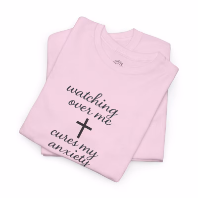Watching Over Me Cures My Anxiety Faith-Inspired Tee, Christian Comfort Shirt, Inspirational Gift, Relaxation Apparel, Casual Everyday Wear - Light Pink, L