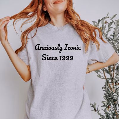 Anxiously Iconic Heavy Cotton Tee - Unisex T-Shirt for Casual Wear, Gift for Birthdays, Relaxed Style, Trendy Apparel, Graphic Tees