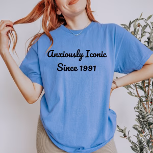 Anxiously Iconic Heavy Cotton Tee - Unisex T-Shirt for Casual Wear, Gift for Birthdays, Relaxed Style, Trendy Apparel, Graphic Tees - Image 5