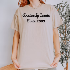 Anxiously Iconic Heavy Cotton Tee - Unisex T-Shirt for Casual Wear, Gift for Birthdays, Relaxed Style, Trendy Apparel, Graphic Tees - Image 3