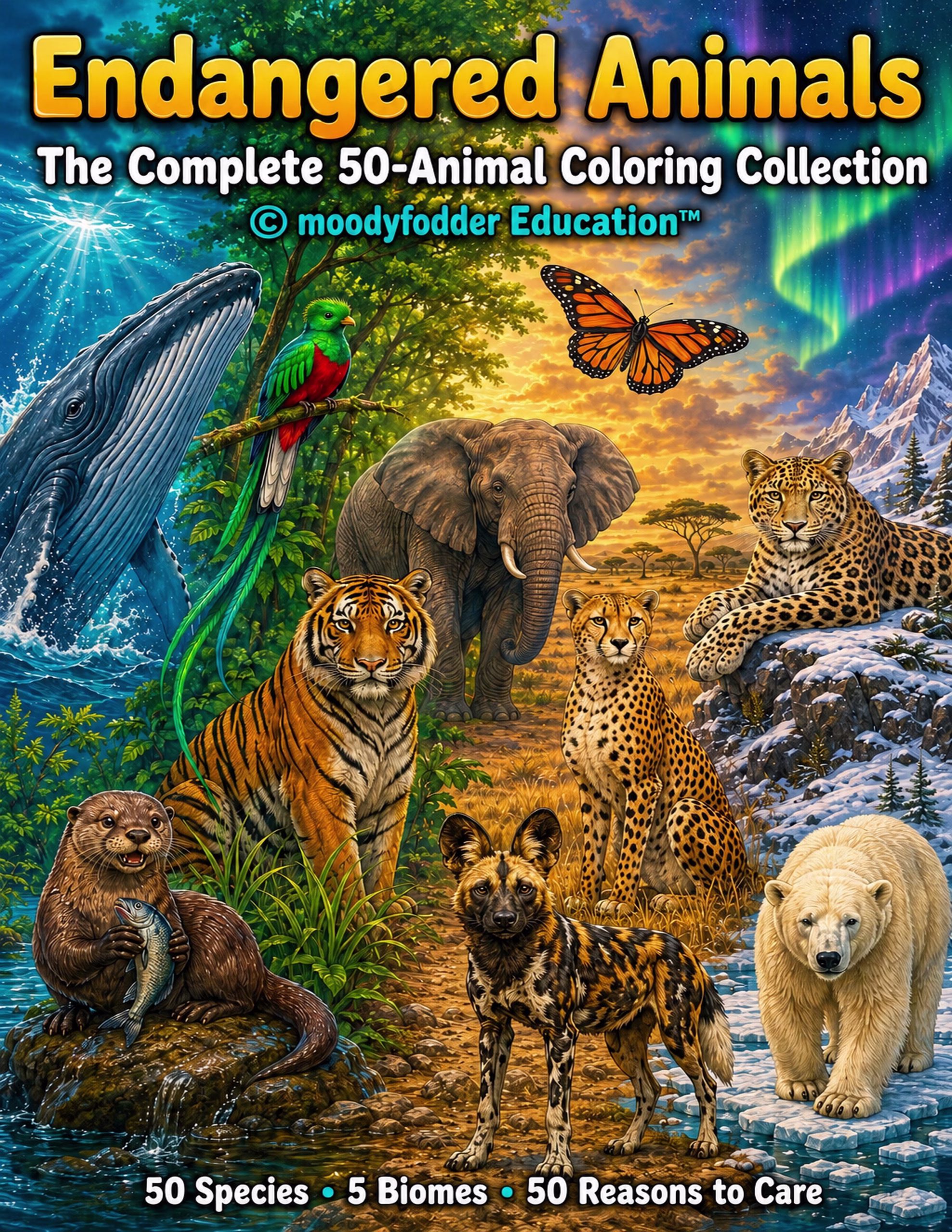 50 Endangered Animals Coloring Book cover