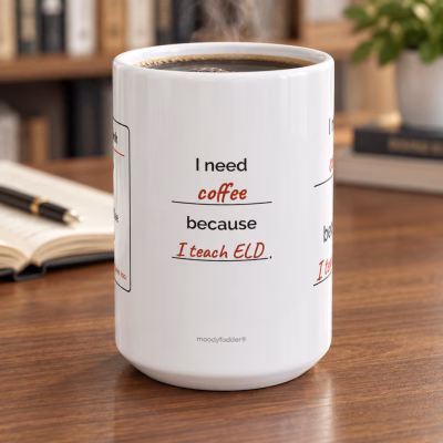 Funny ESL Teacher Mug, Sentence Frame Coffee Mug, ELD Teacher Gift, Word Bank Mug, Secret Santa Coworker Gift, 15oz