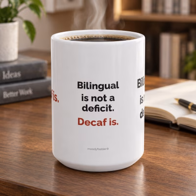 Bilingual Is Not a Deficit Mug, Funny ESL Teacher Mug, Decaf Is, Spanish Teacher Gift, Secret Santa Coworker Gift, 15oz