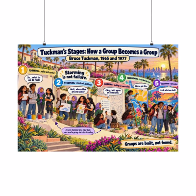 Tuckman's Stages: How a Group Becomes a Group — Classroom Poster