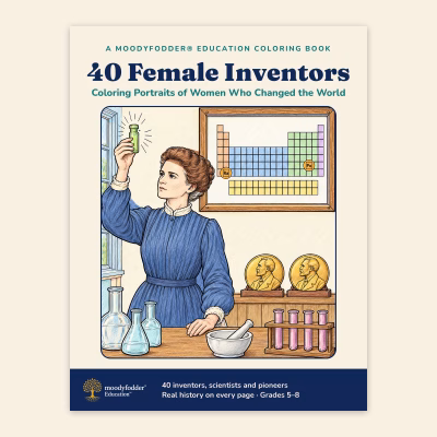 40 Female Inventors Coloring Book — One Portrait per Inventor, Grades 5–8 (Printable PDF)