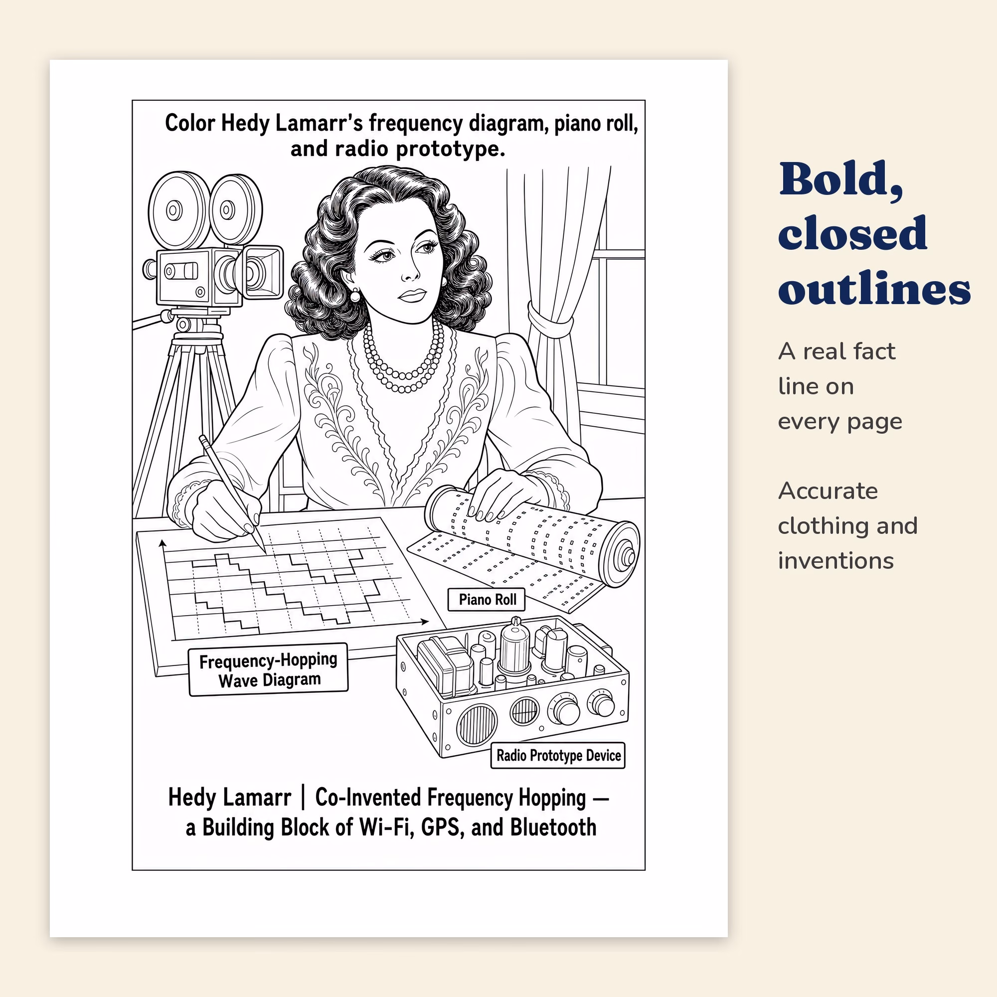 40 Female Inventors Coloring Book — One Portrait per Inventor, Grades 5–8 (Printable PDF) - Image 3