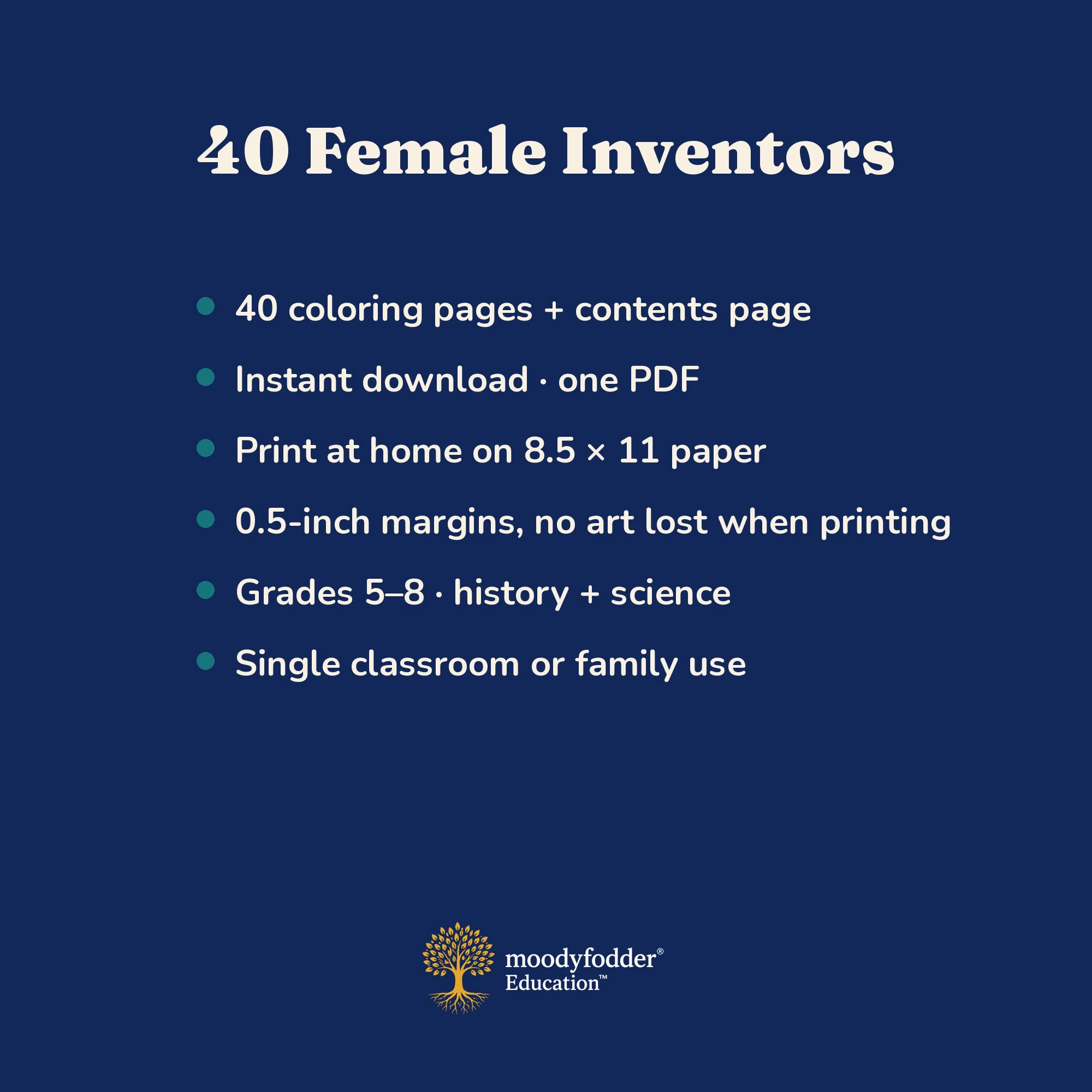 40 Female Inventors Coloring Book — One Portrait per Inventor, Grades 5–8 (Printable PDF) - Image 4