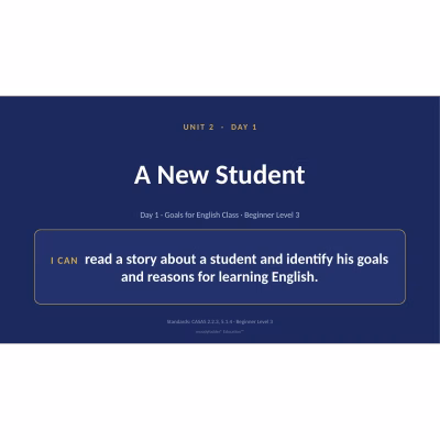 Adult ESL Level 3 — Unit 2: At School — 8-Day Slide Decks (Editable PPT)