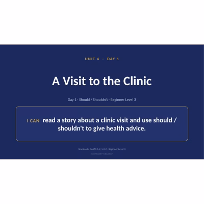 Adult ESL Level 3 — Unit 4: Health — 8-Day Slide Decks (Editable PPT)