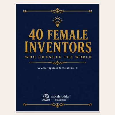 40 Female Inventors Coloring Book — Portraits + Stat Cards, Grades 5–8 (Printable PDF)